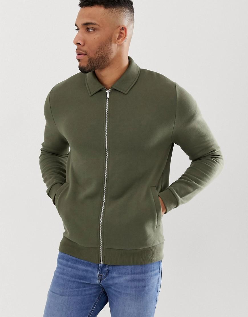 ASOS Jersey Harrington Jacket In Khaki in Green for Men Lyst