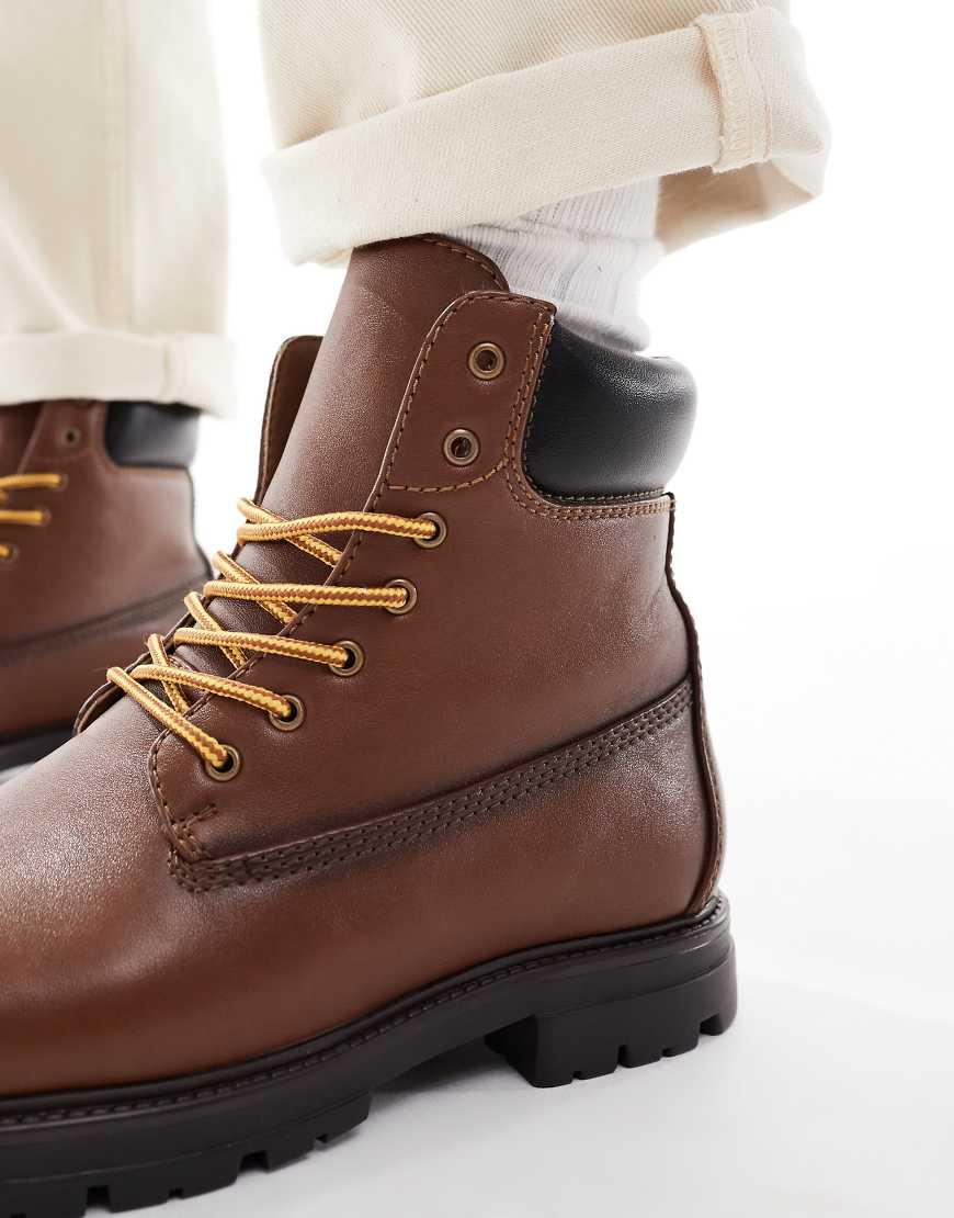 Botas Marrones Estilo Worker Con Cordones De Cuero De ASOS de