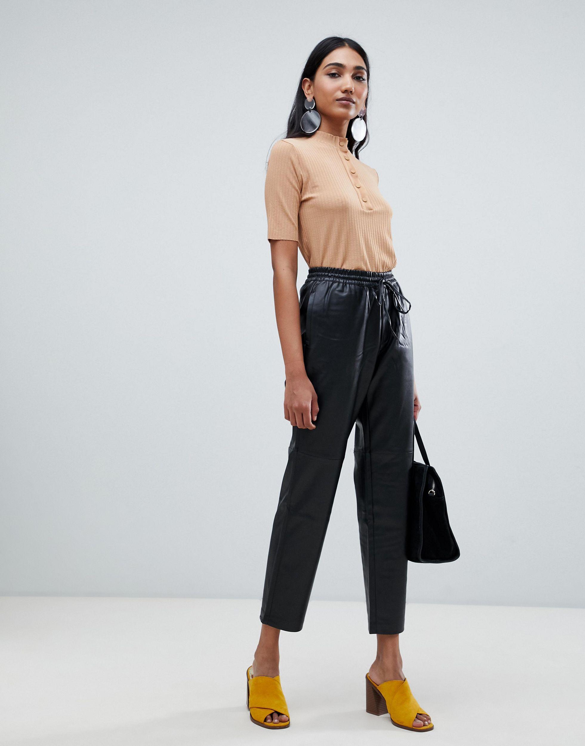 Mango Denim Peg Faux Leather Trouser in Black - Lyst