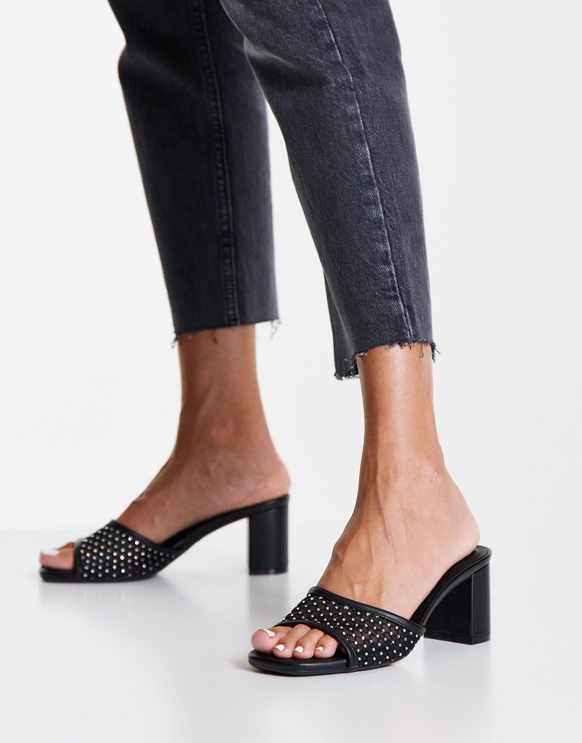 Mesh Embellished Mule Block Heel 