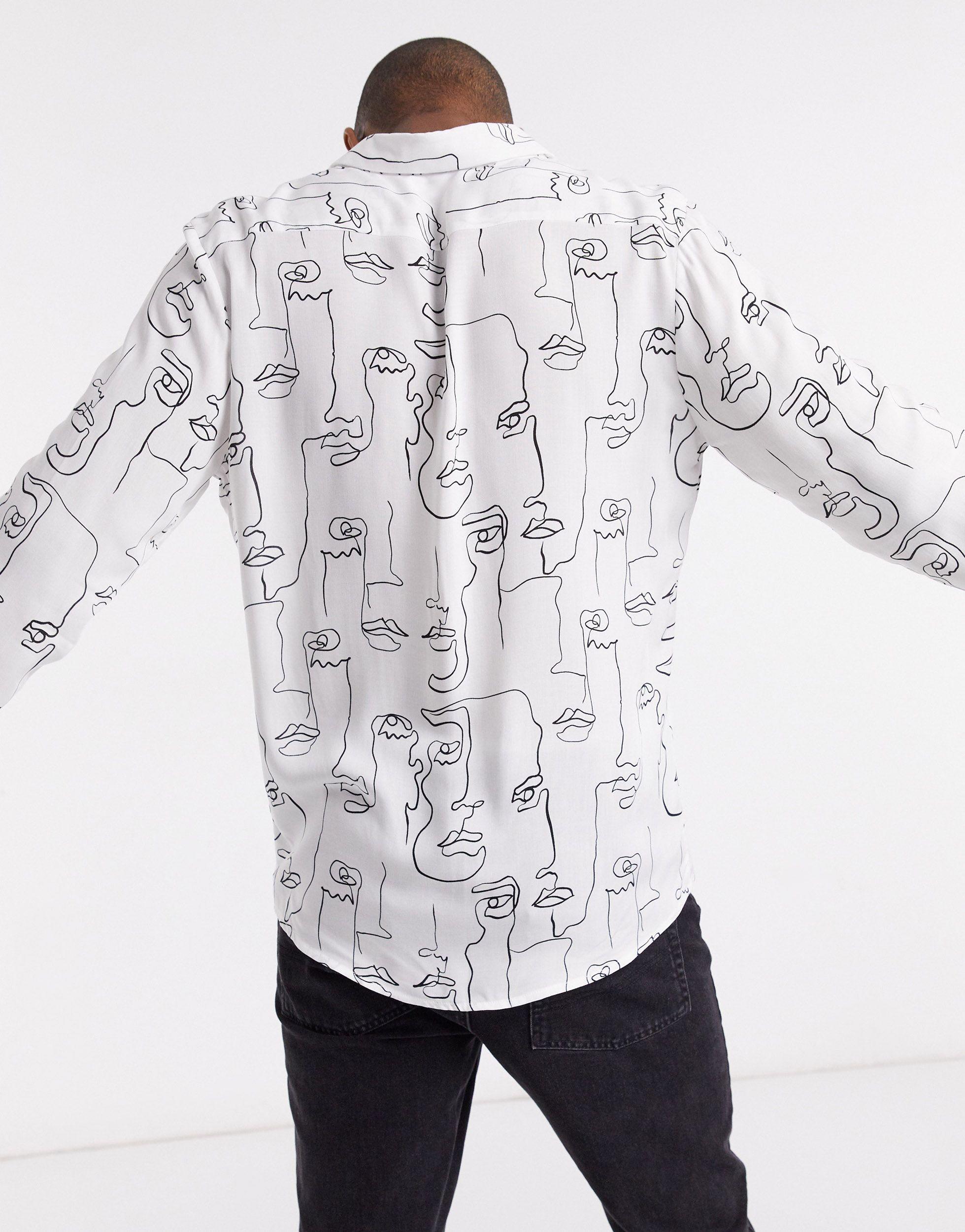 Fantastiske Akvarium sikkerhed ASOS Regular Fit Shirt With Scribble Face Print in White for Men | Lyst