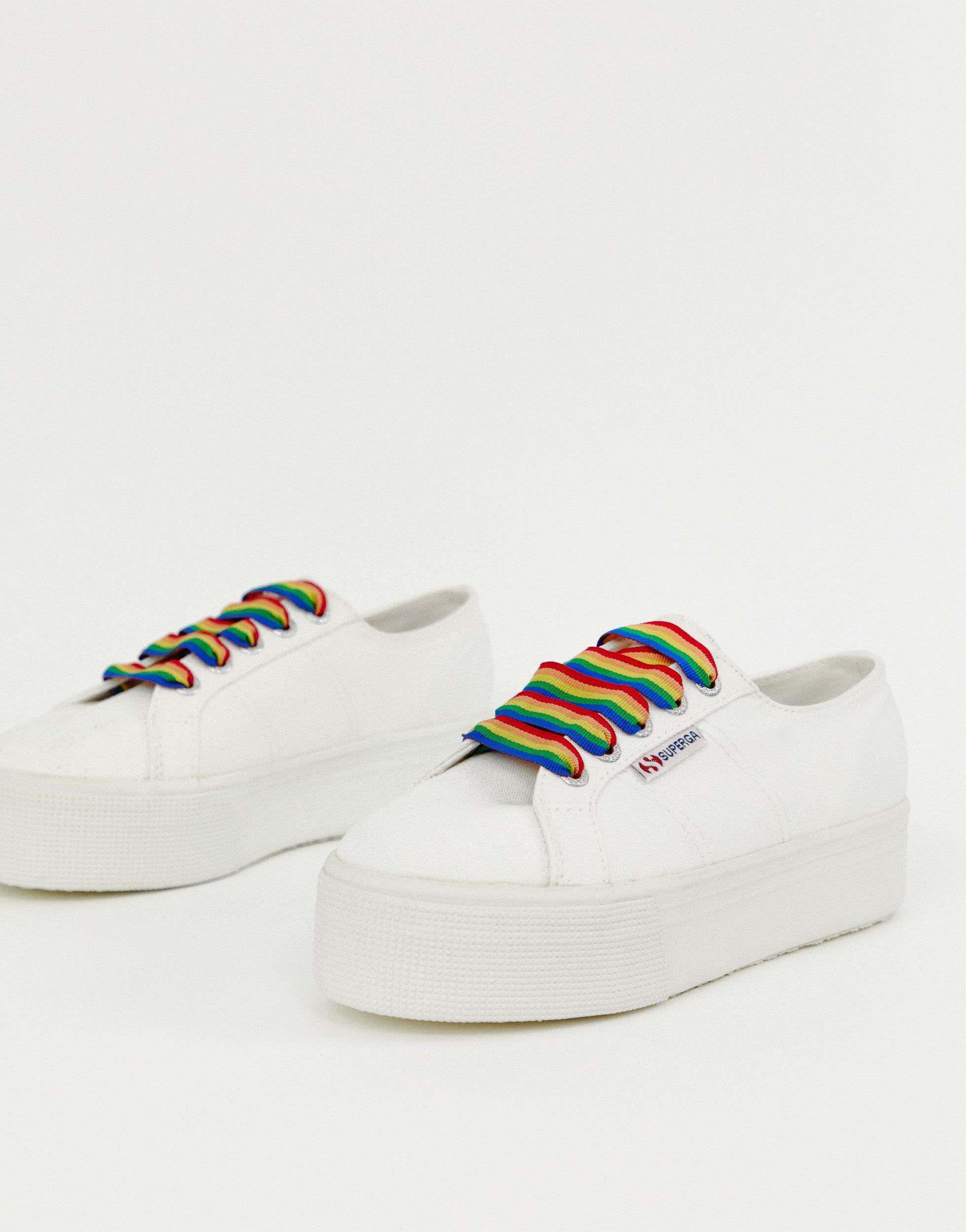 all white timberlands with rainbow laces