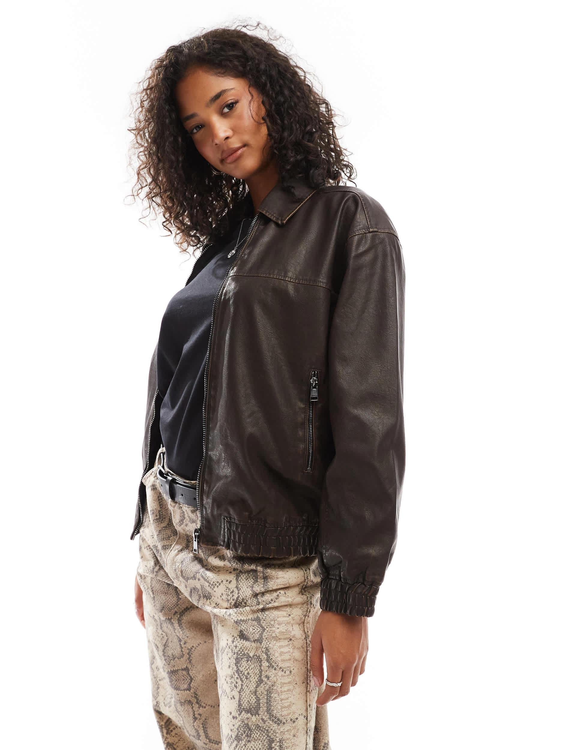 Bomber Veste En Cuir Femme Pull And Bear Blouson Bomber Similicuir