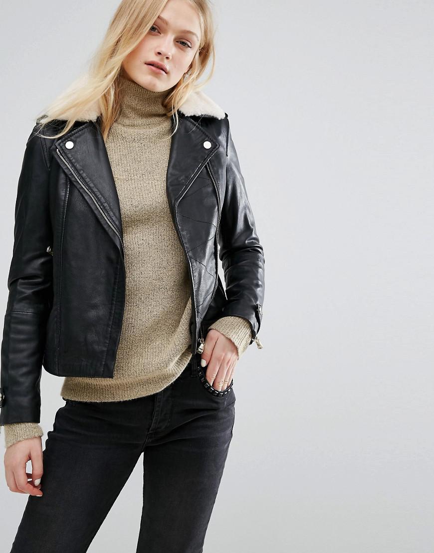 borg leather jacket womens