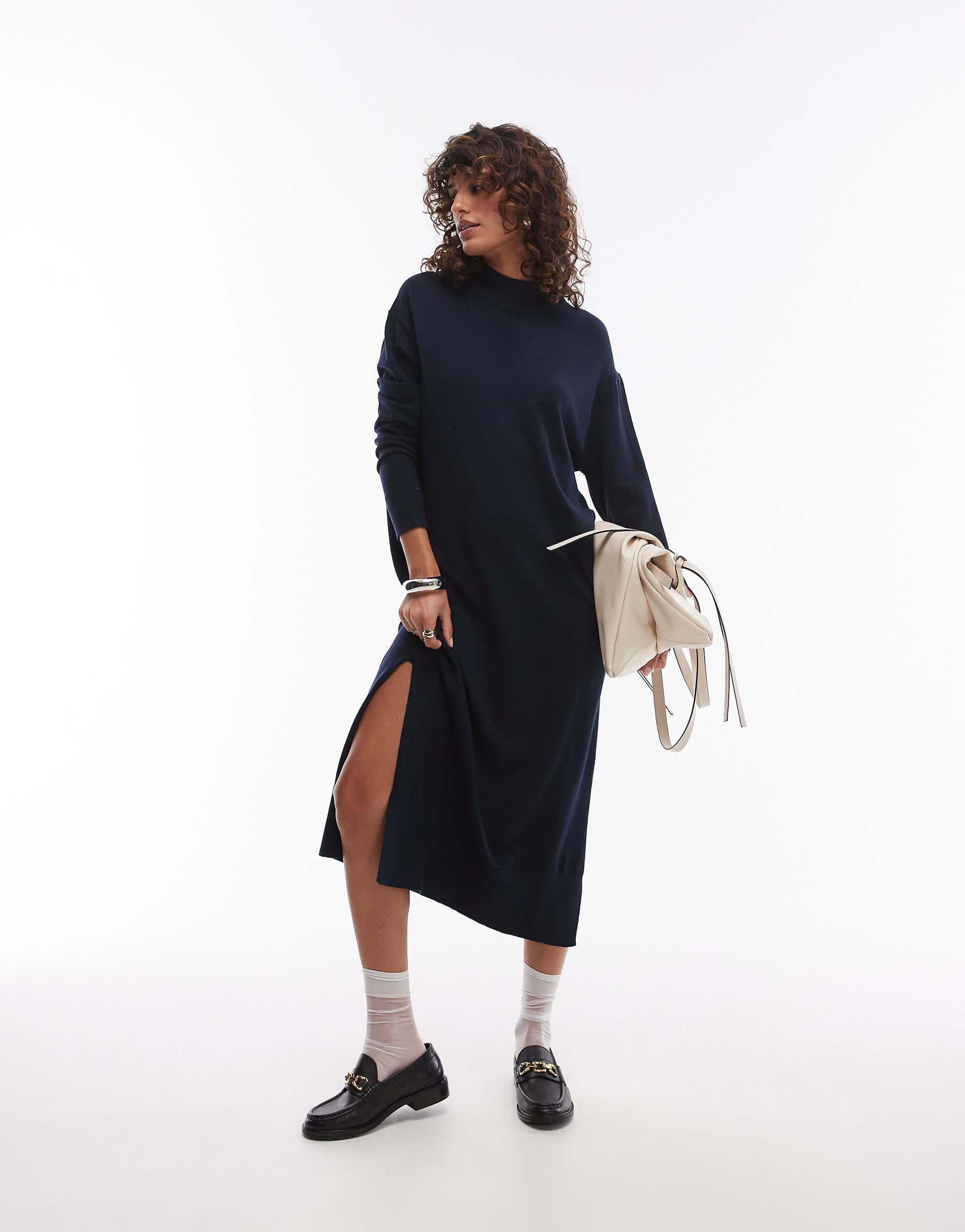 Robe longue a manches longues et col semi montant Mango en coloris Bleu Lyst