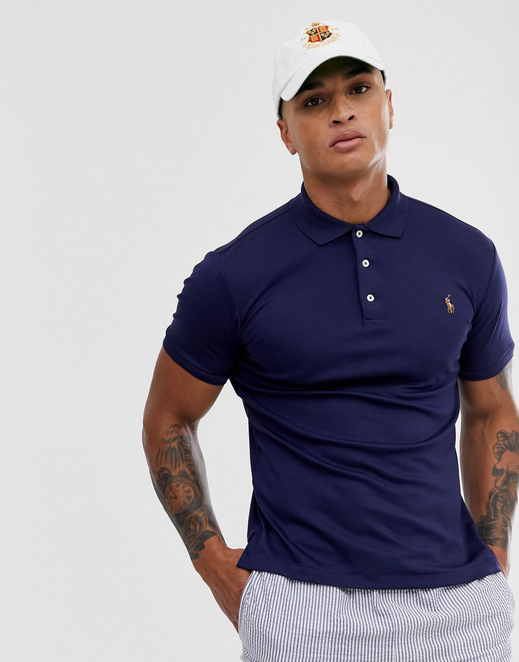 Polo Ralph Lauren Slim Fit Pima Soft Touch Polo Multi Player In Navy in  Blue for Men | Lyst UK