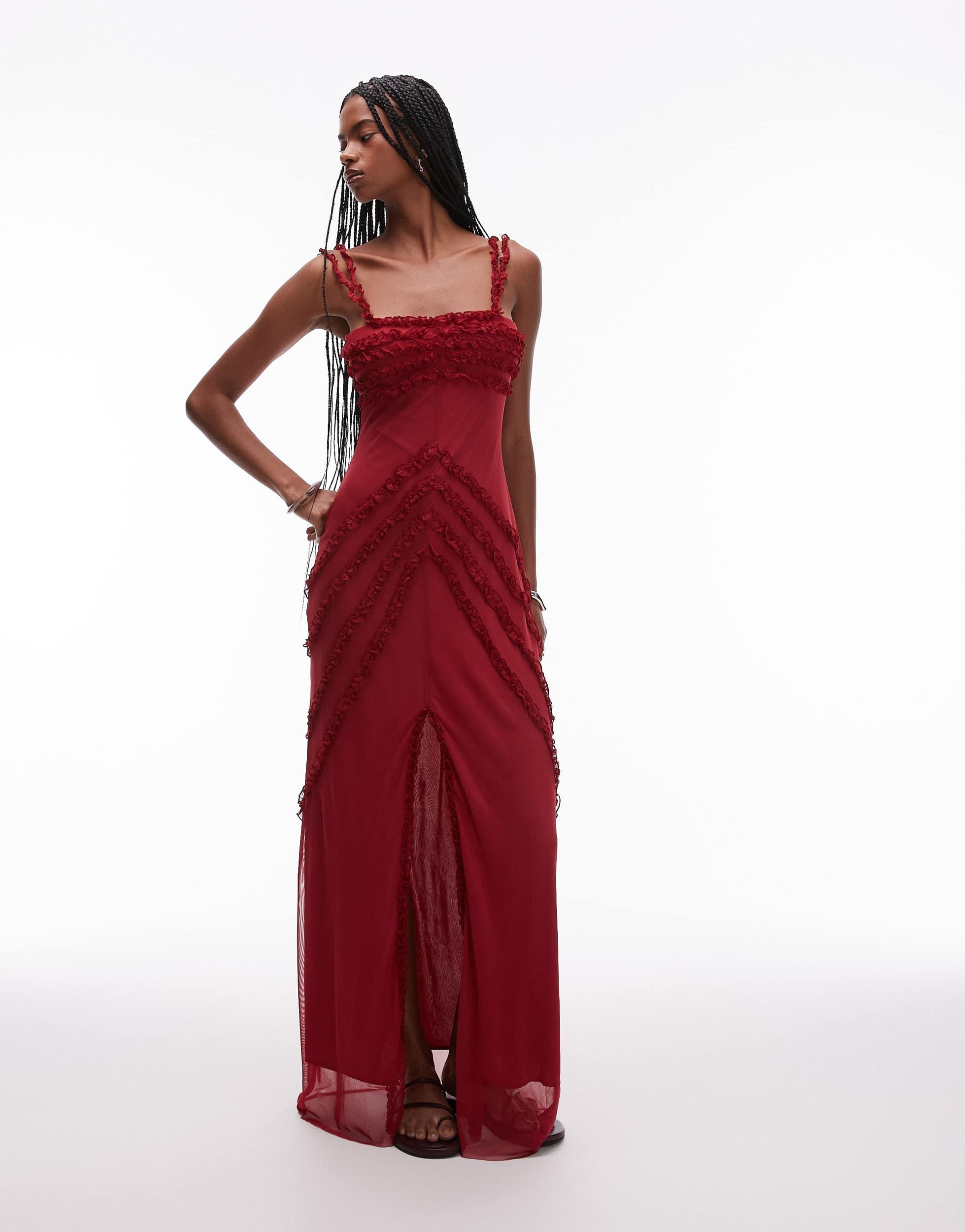 laagam red dress laagam Arabella Ruffle Maxi Dress in Red