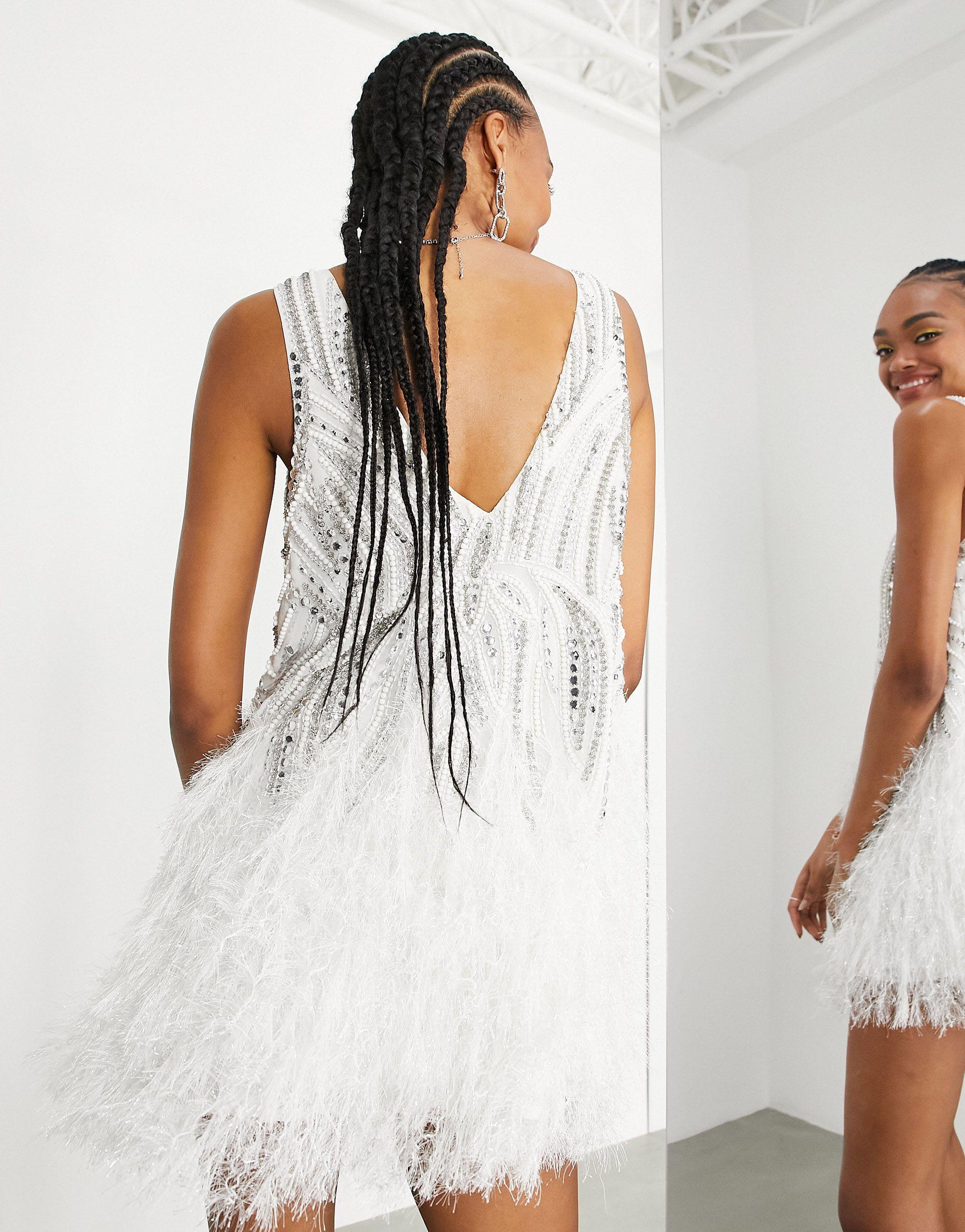 asos edition crystal and bead mini dress Altessa Beaded Feather Trim Mini Dress