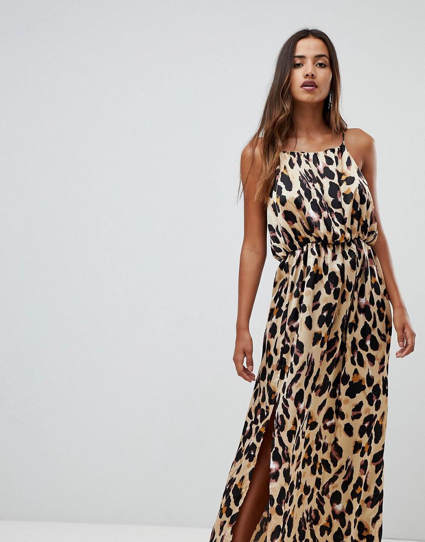 leopard print split dress