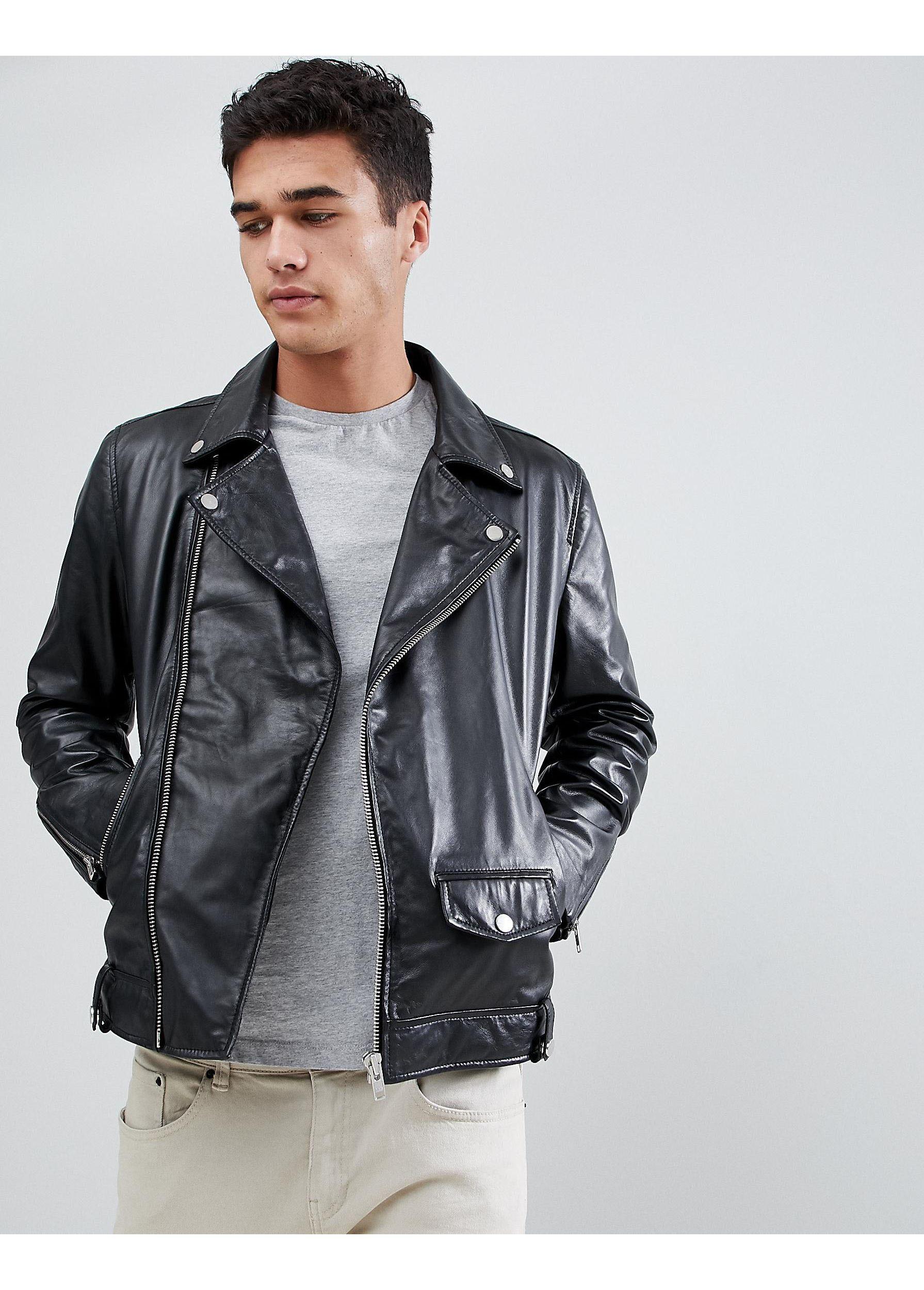 barney's originals real leather biker jacket