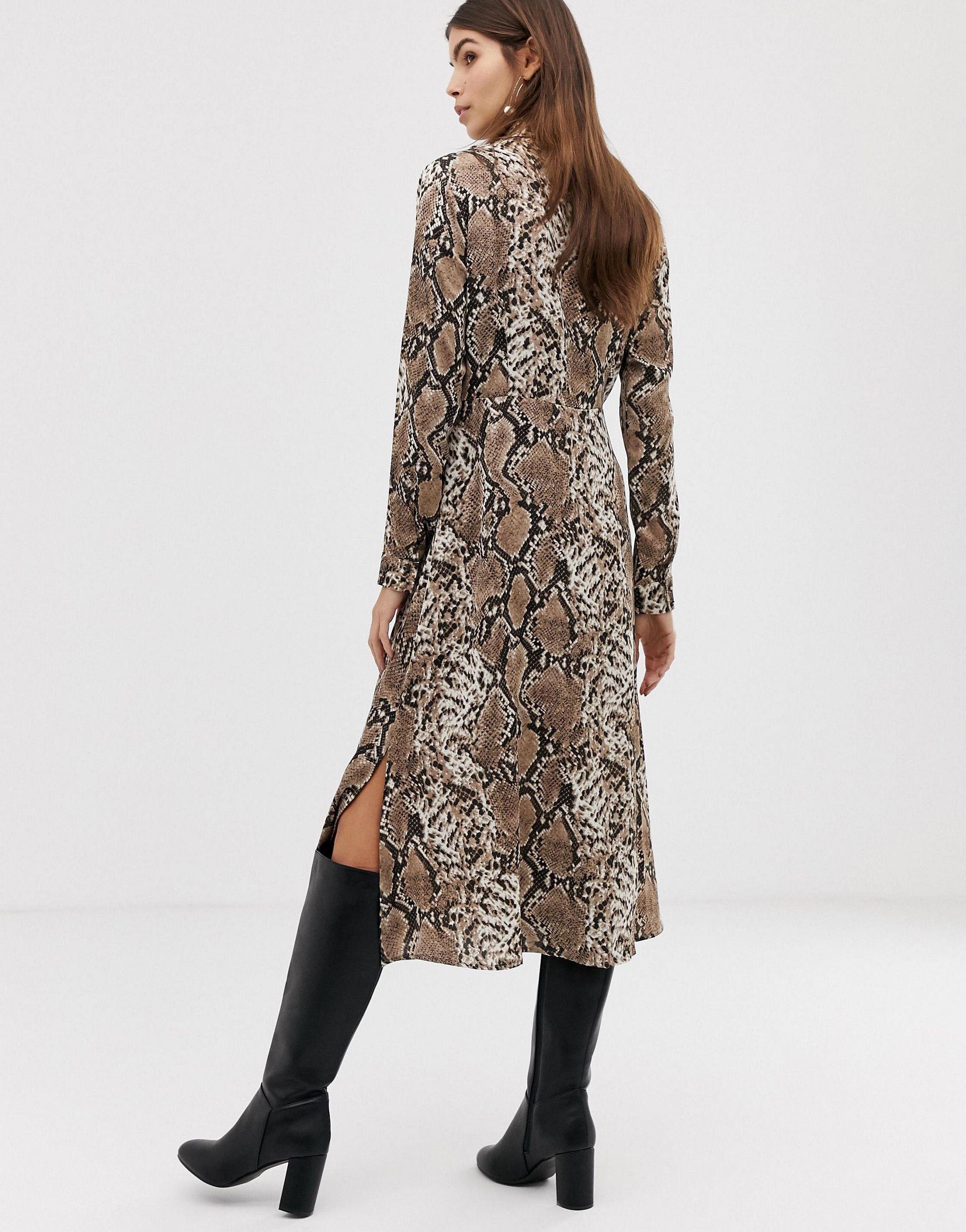 snake print midi shirt dress