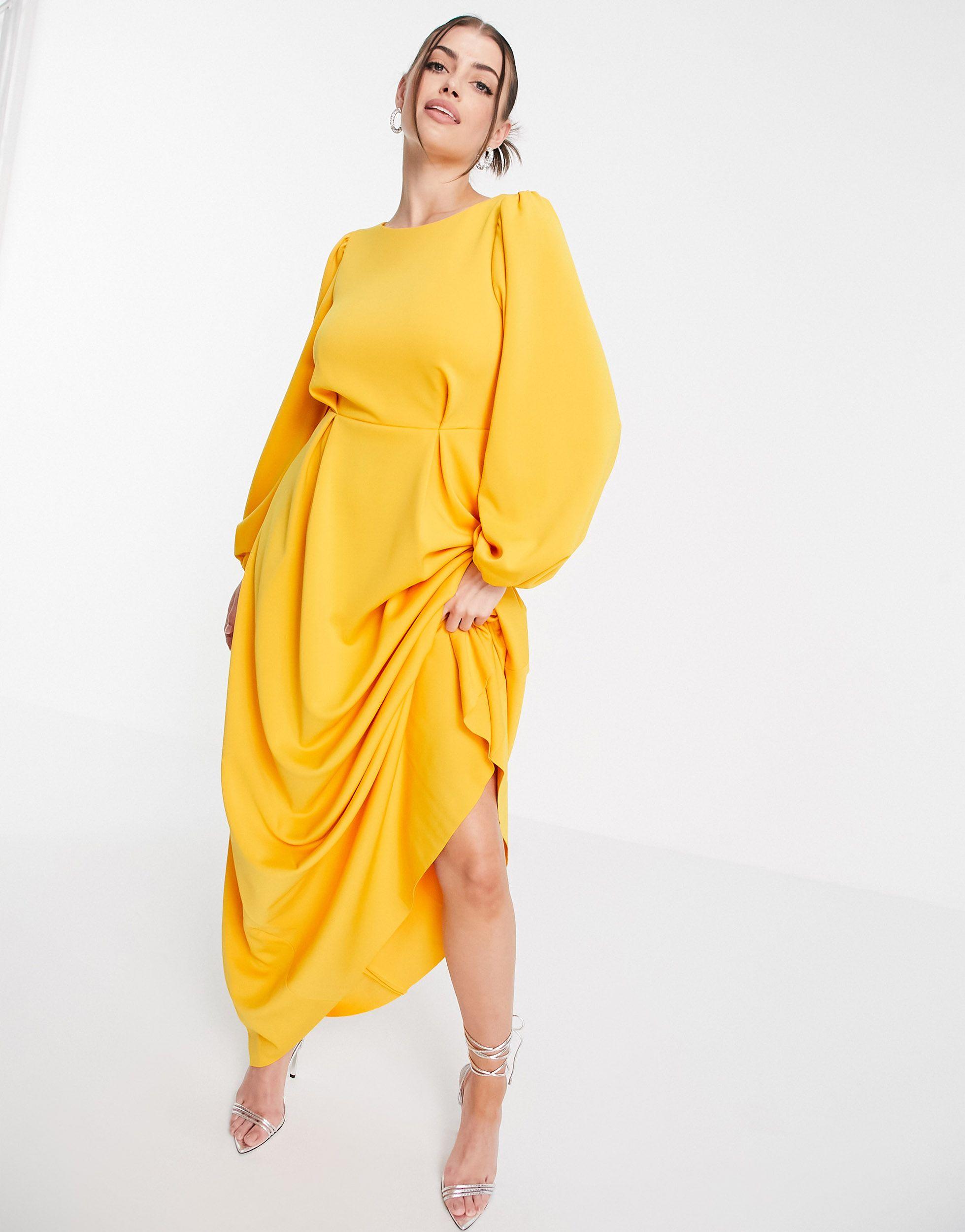 Vestito lungo elegante con maniche a sbuffo calendula di ASOS in Giallo |  Lyst