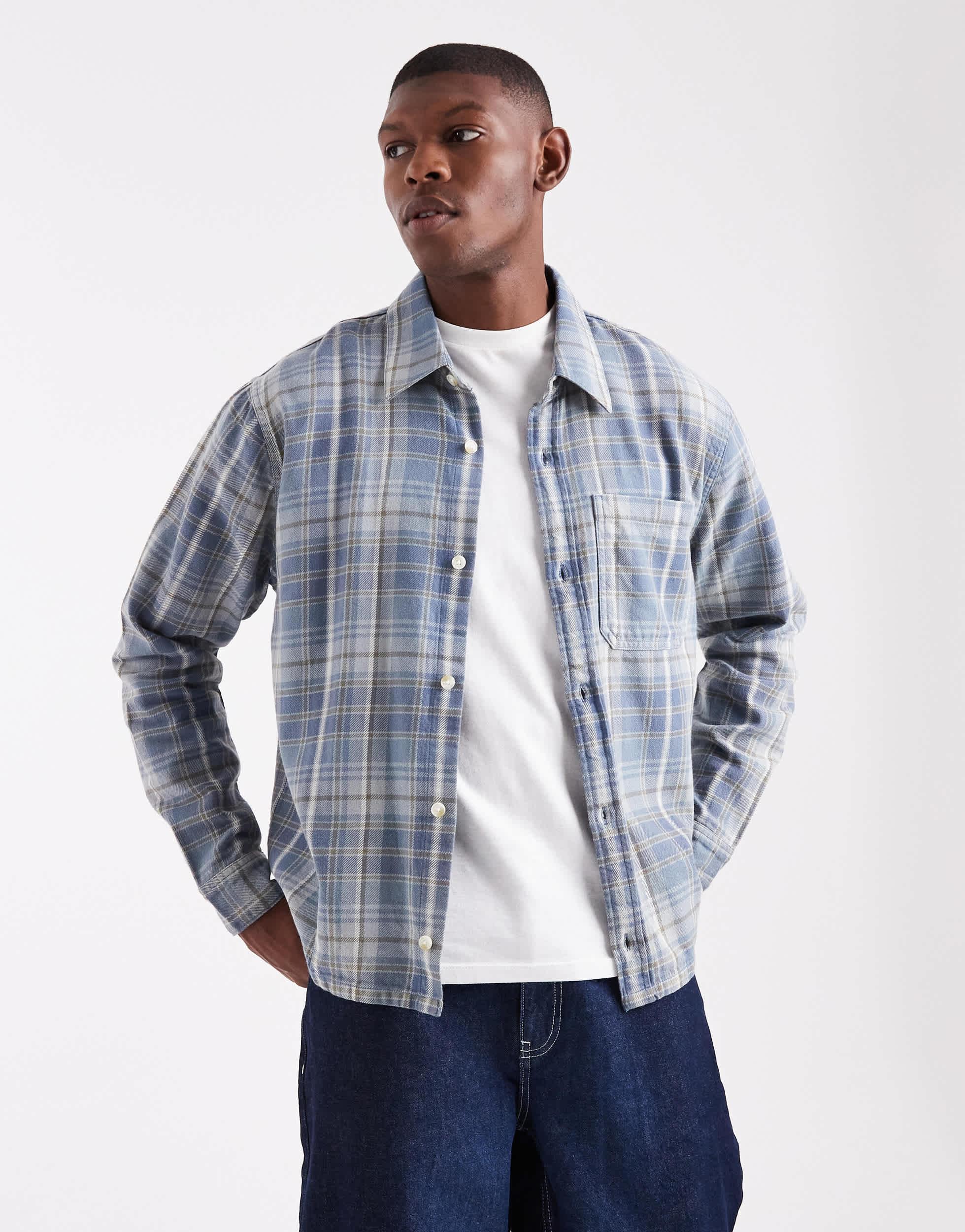 Hollister – langärmlige, karierte hemdjacke aus flanell in Blau