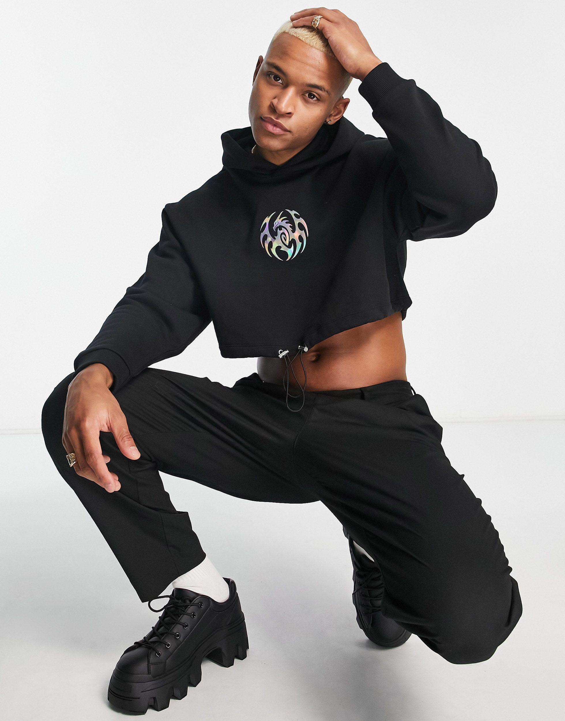 ASOS Oversized Cropped Hoodie in Black for Men Lyst