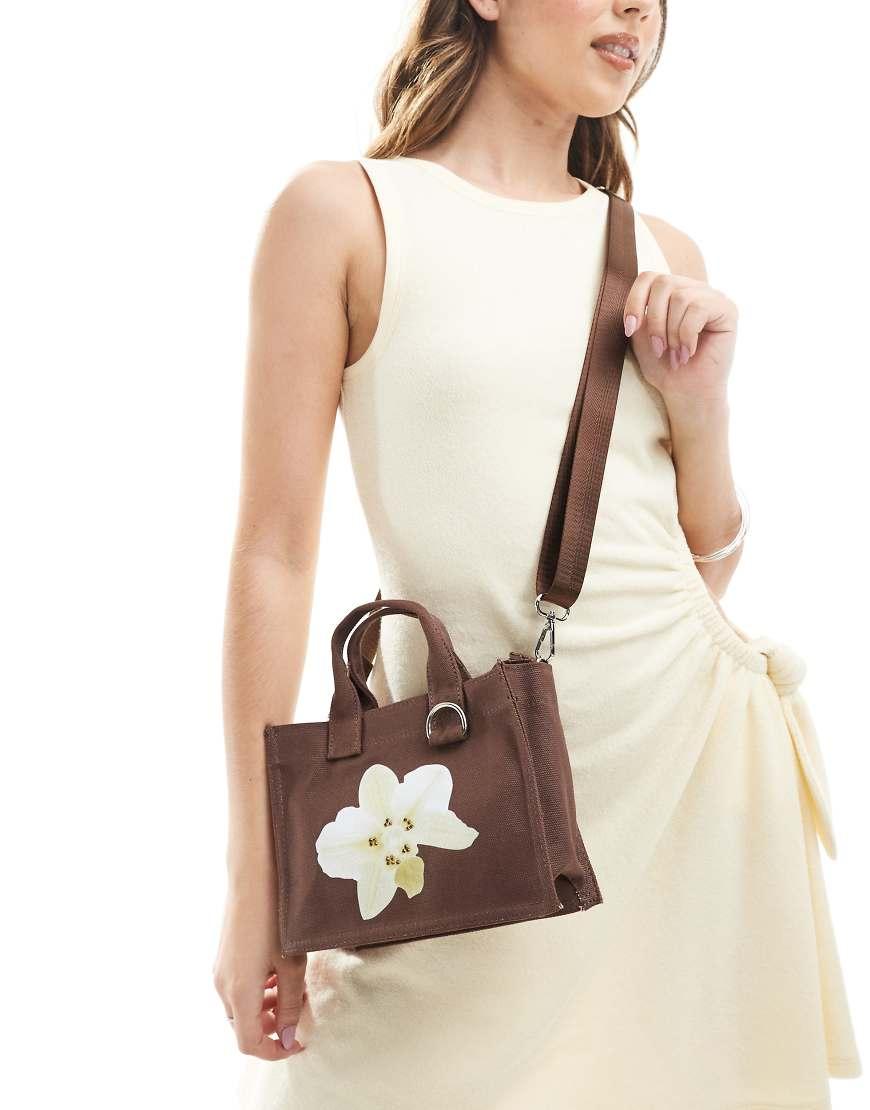 Stradivarius Mini Canvas Bag With Flower Detail in Natural Lyst UK