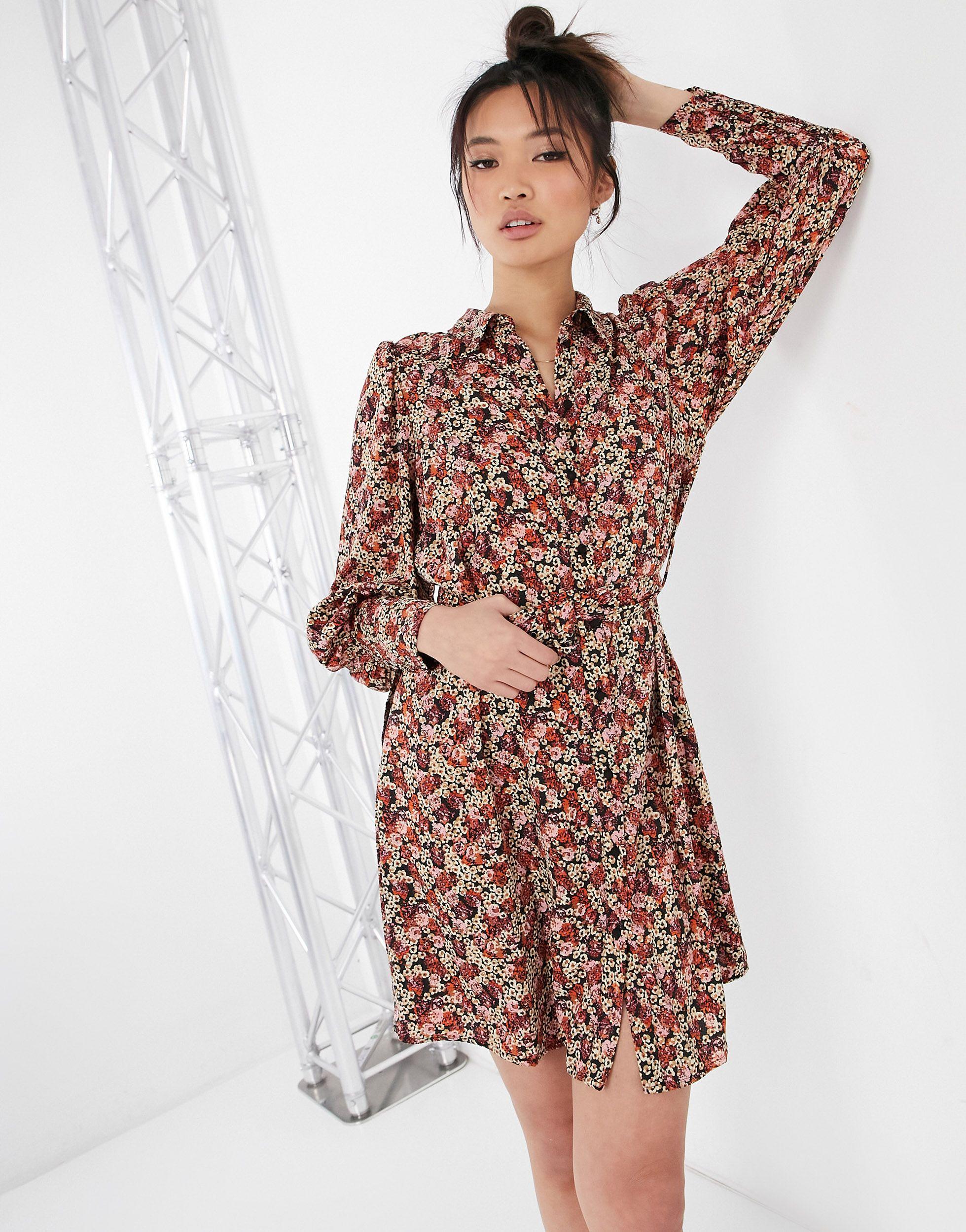 Vero Moda Synthetik – mini-hemdkleid mit taillenband, ballonärmeln und  blümchenmuster - Lyst