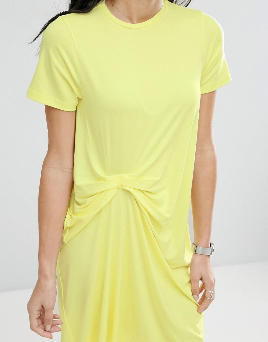 ASOS Tshirt Dress With Gathered Front in Yellow Lyst