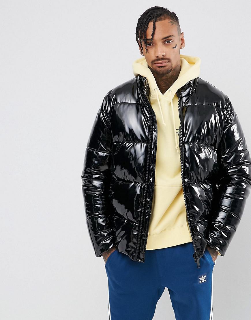 ASOS Denim Vinyl Puffer Jacket In Black for Men - Lyst