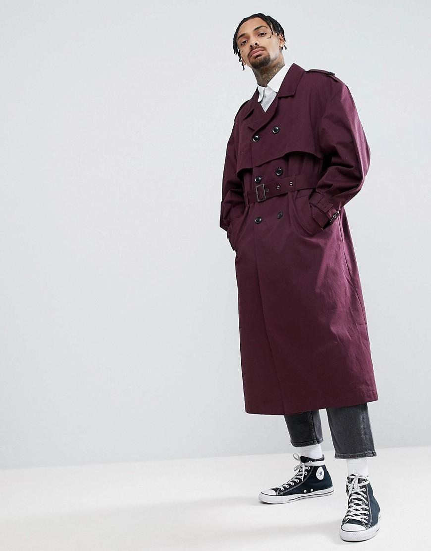 Trench-coat oversize - Bordeaux ASOS pour homme en coloris Rouge | Lyst