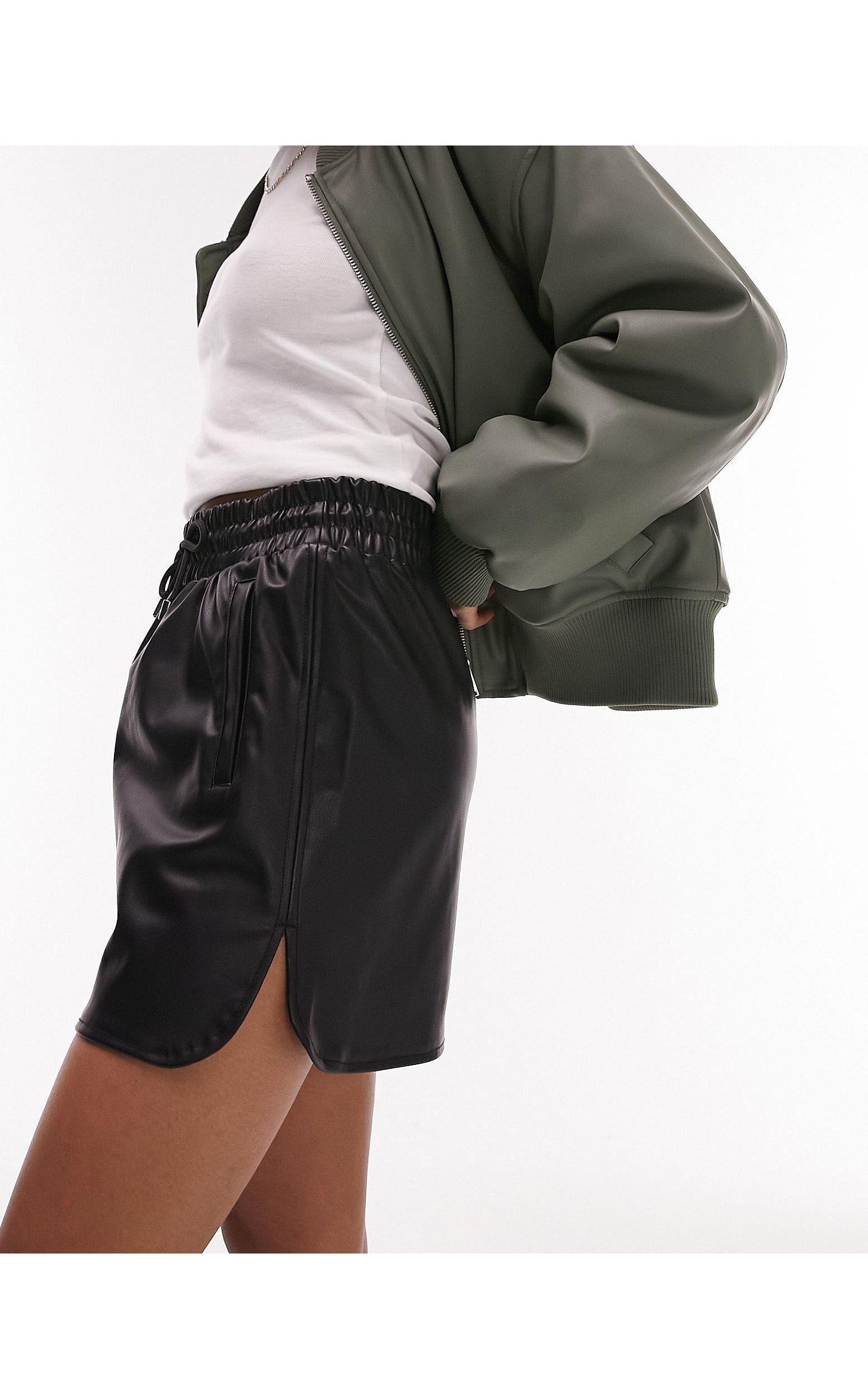 Leather Look Sporty Mini Skirt in Black Lyst