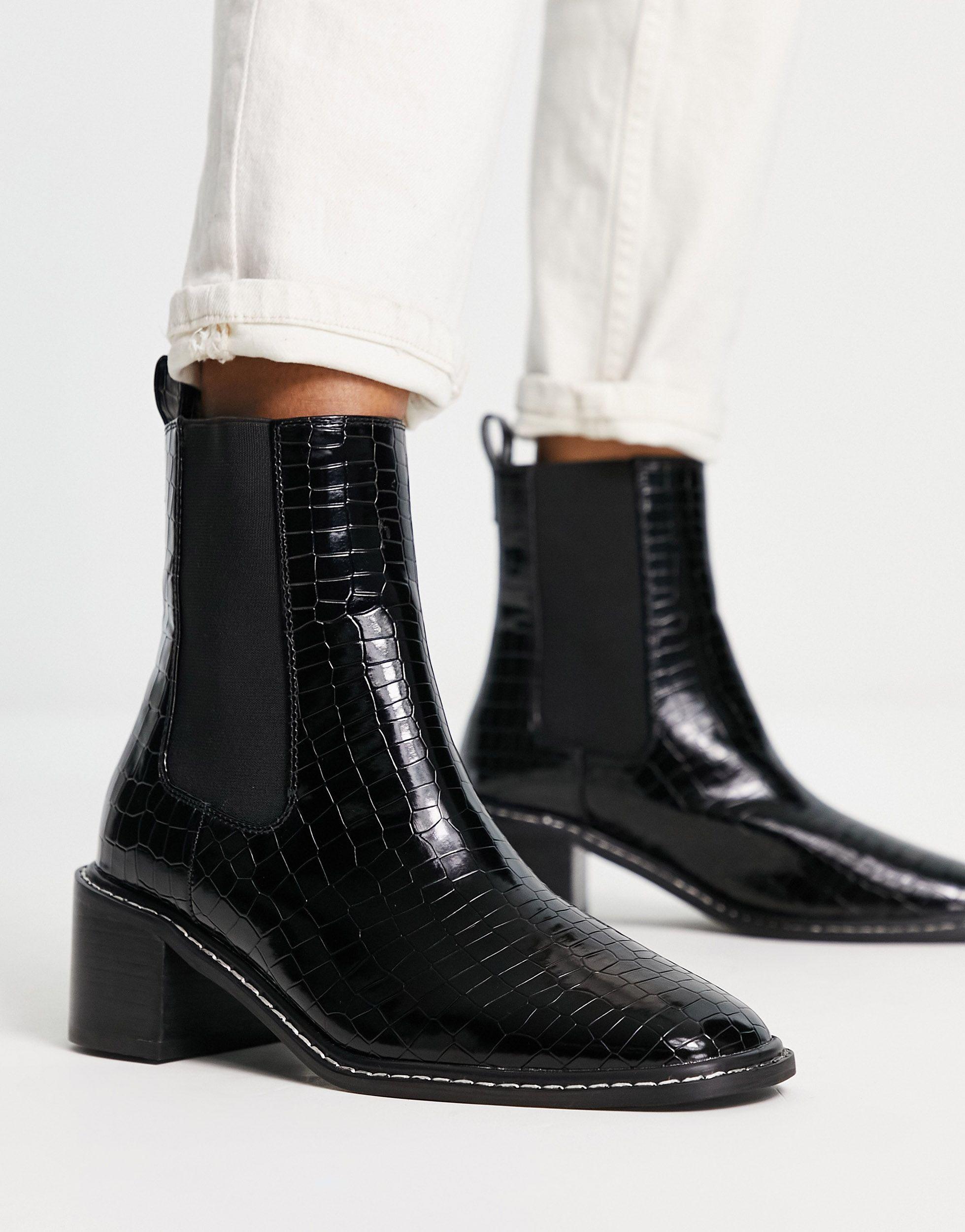 River Island Wide Fit Patent Heeled Chelsea Boots in White | Lyst