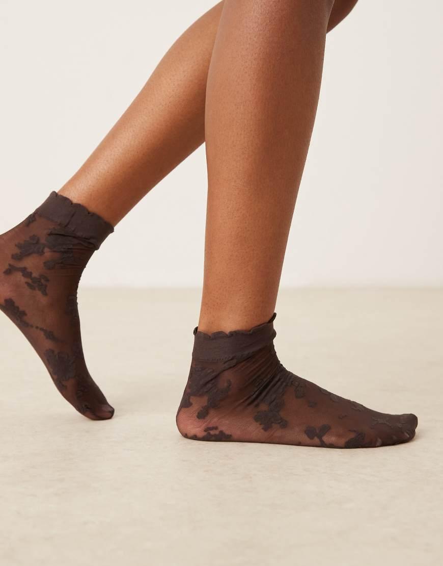 Calzini Sottili Breathable Donna Calzini Estivi Donna Trasparenti In Pizzo E Crystal Silk – Motivo Floreale, Corti Alla Caviglia, Eleganti Calzini Estivi Trasparenti Fiori