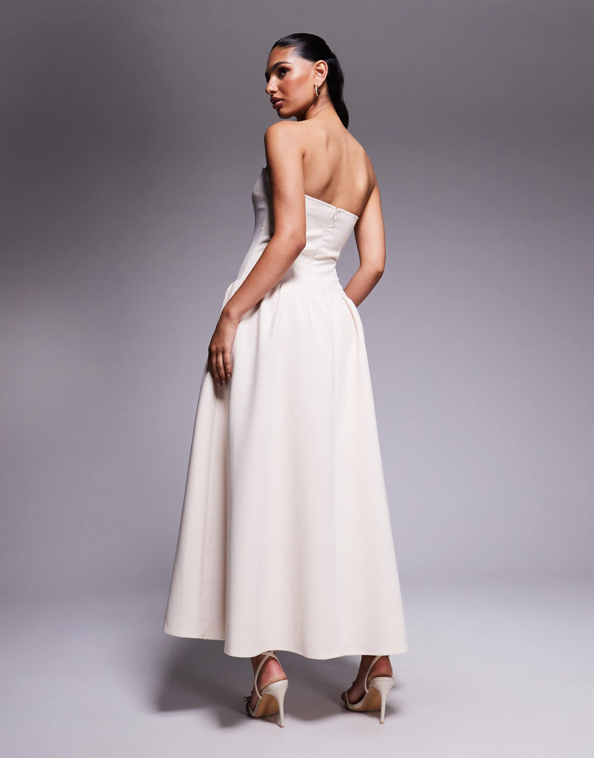 Kaiia Exclusive Structured Bandeau Drop Waist Gathered Skirt Maxi Dress in  Gray | Lyst