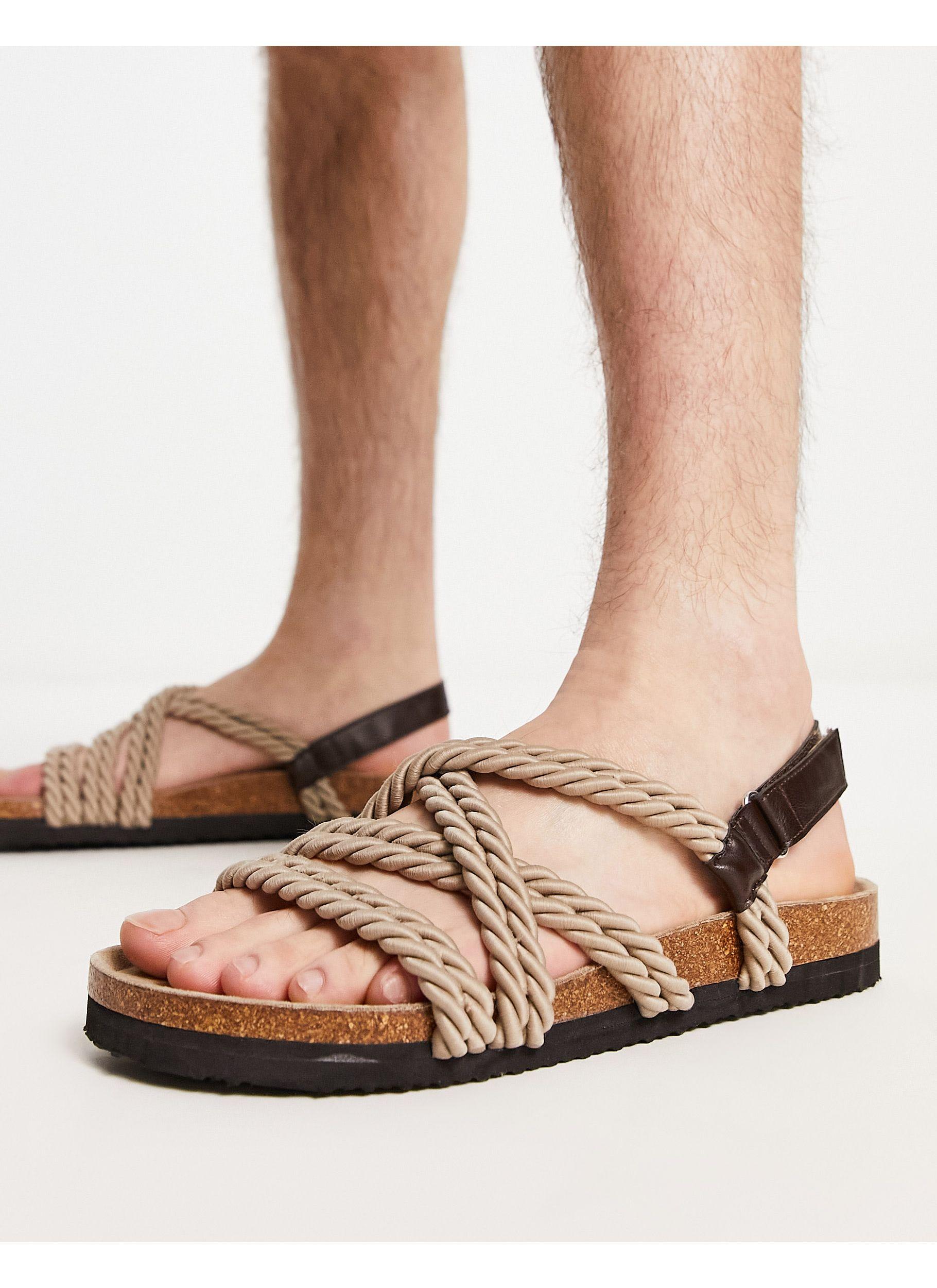 ASOS Cross Strap Rope Sandals in Natural for Men | Lyst