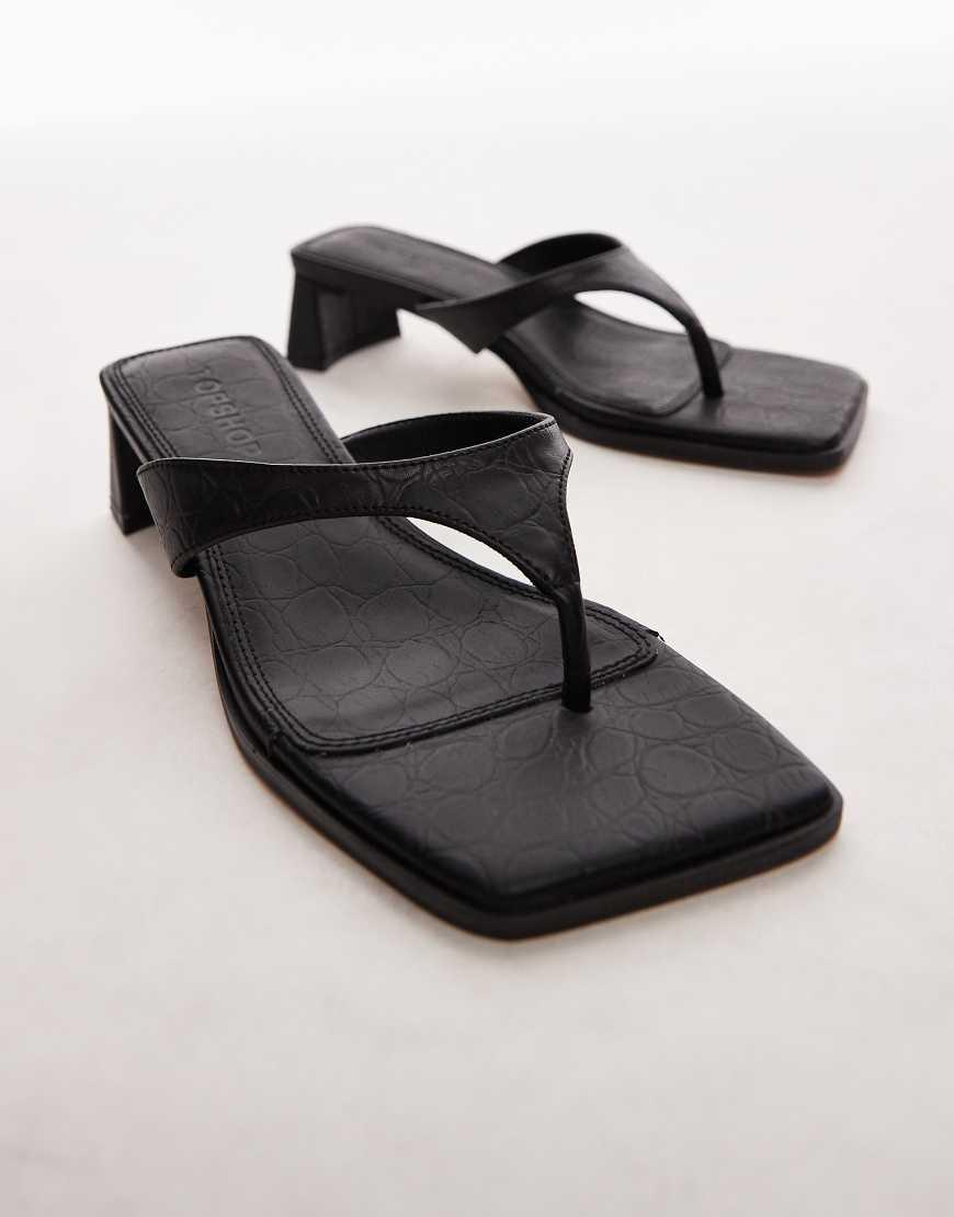 TOPSHOP Indy Toe Post Mid Heeled Sandals in Black Lyst UK