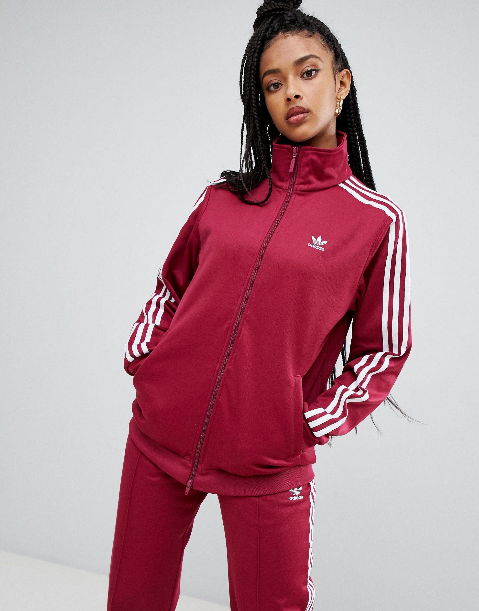 adidas originals adicolor three stripe track jacket in red