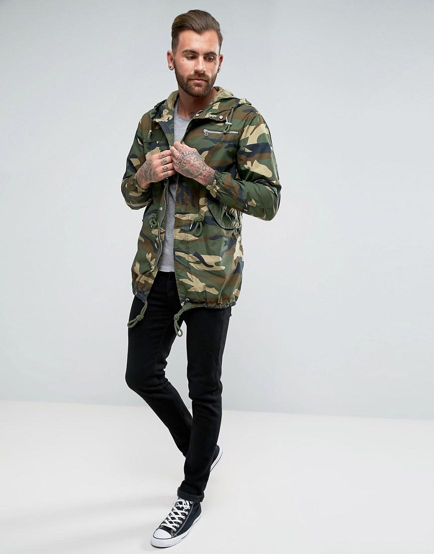 Pull&Bear Cotton Lightweight Parka Jacket In Camo in Green for Men - Lyst