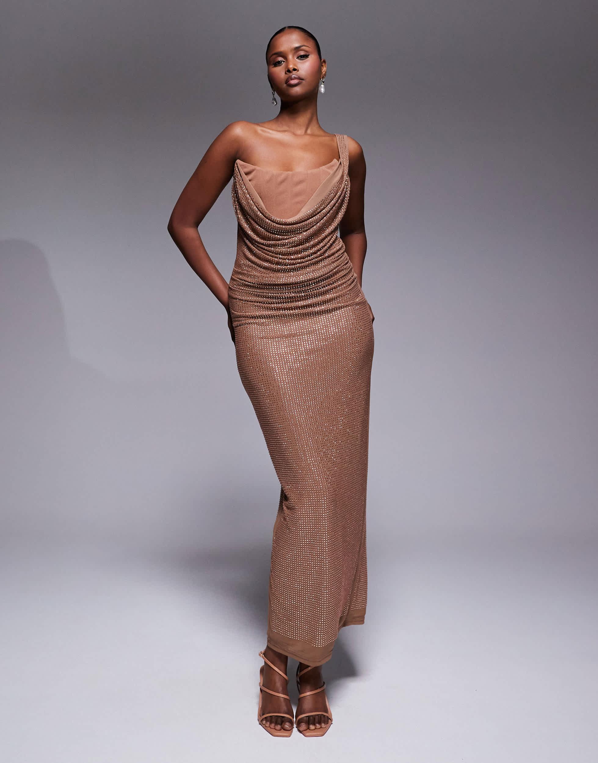 krishna maxi dress JLUXLABEL Krishna Cowl Front Hotfix Maxi Dress in Gray