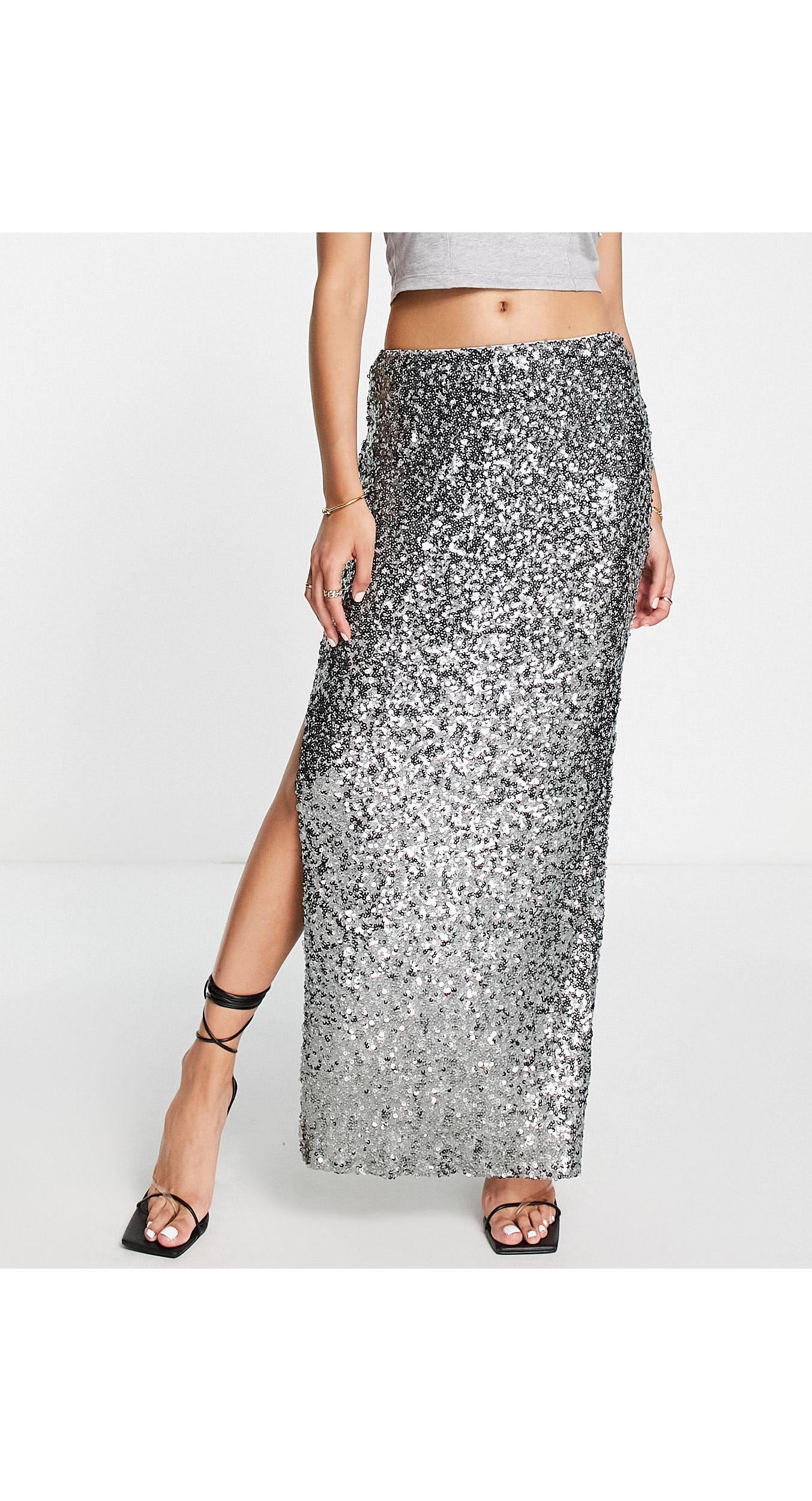 ASOS Sequin Maxi Skirt With Slits in White | Lyst