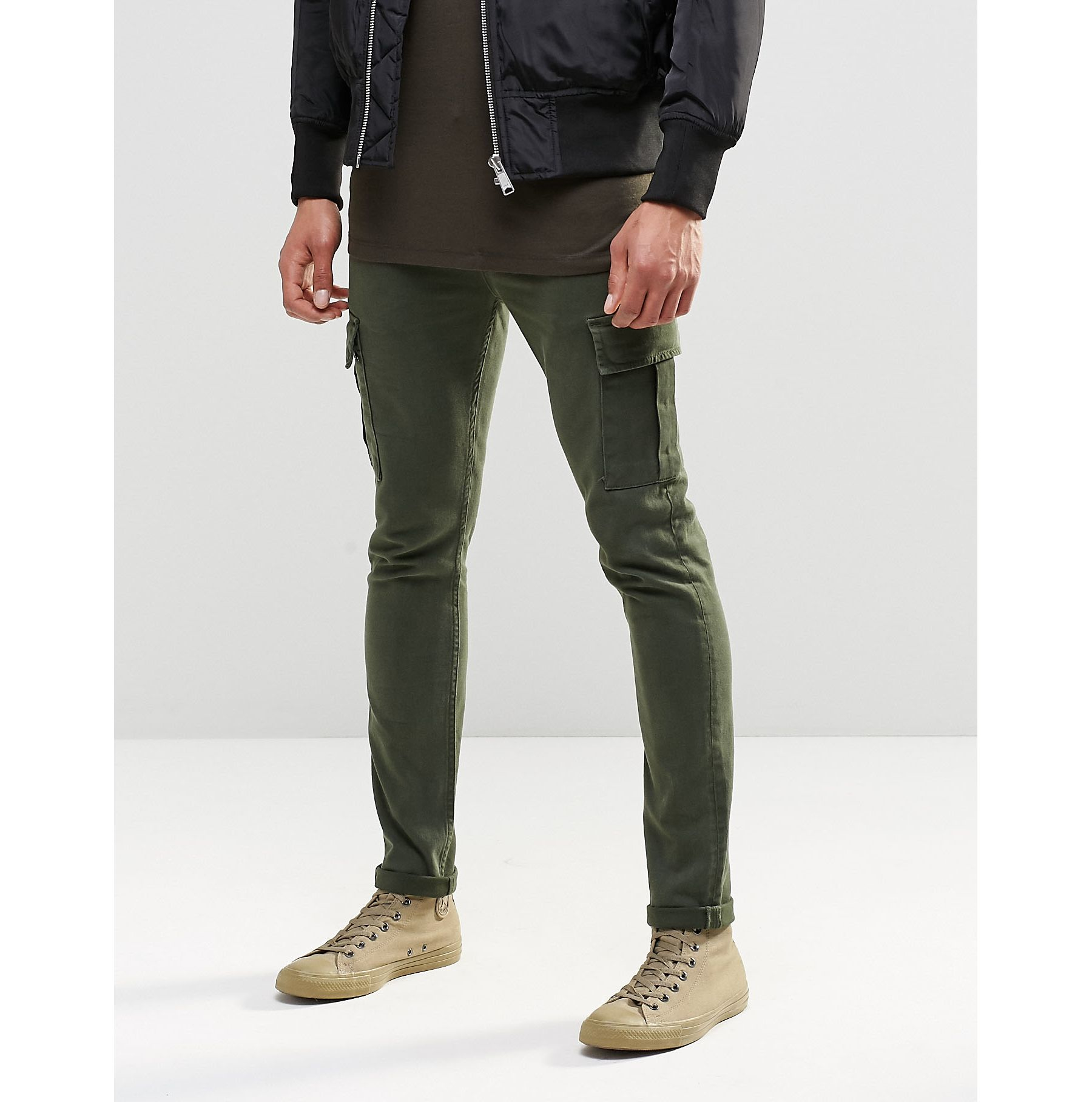 ASOS Denim Super Skinny Jeans With Cargo Pockets In Khaki in Green for Men  - Lyst