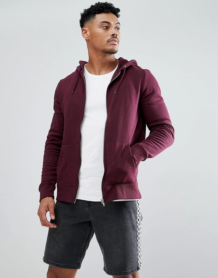 Download New Look Zip Through Hoodie In Burgundy in Red for Men - Lyst