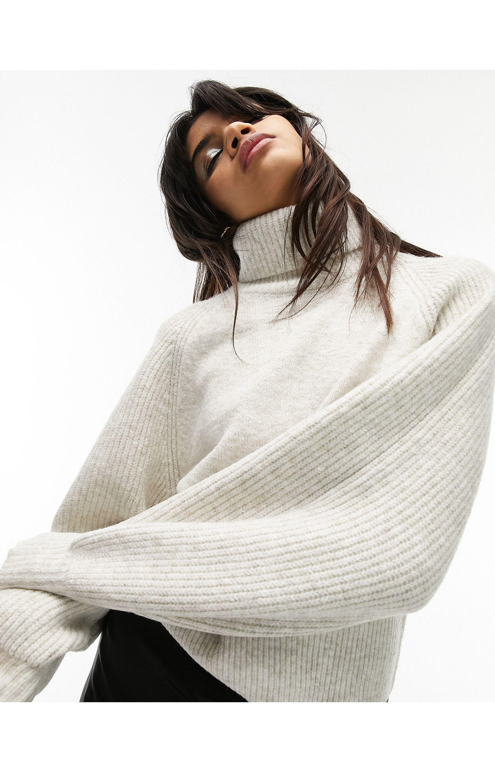 TOPSHOP Knit Roll Neck Sweater in White | Lyst UK