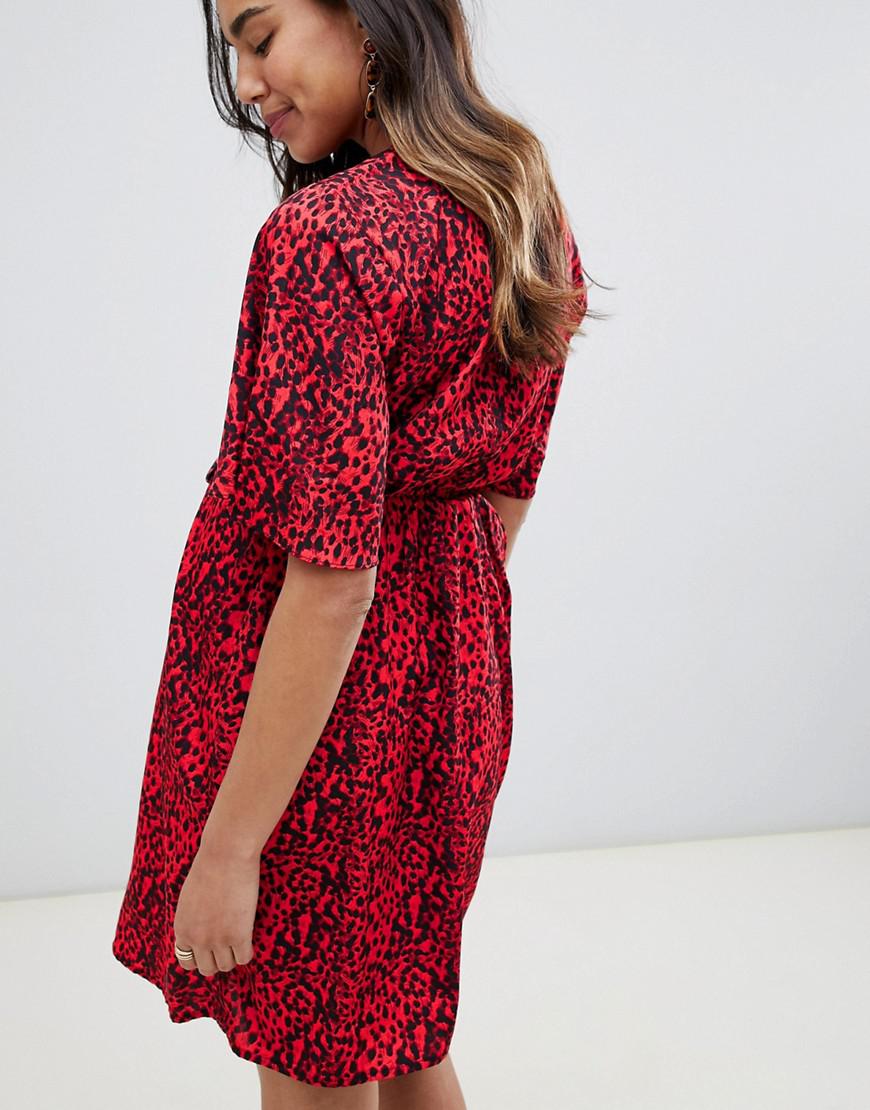 new look red animal print dress