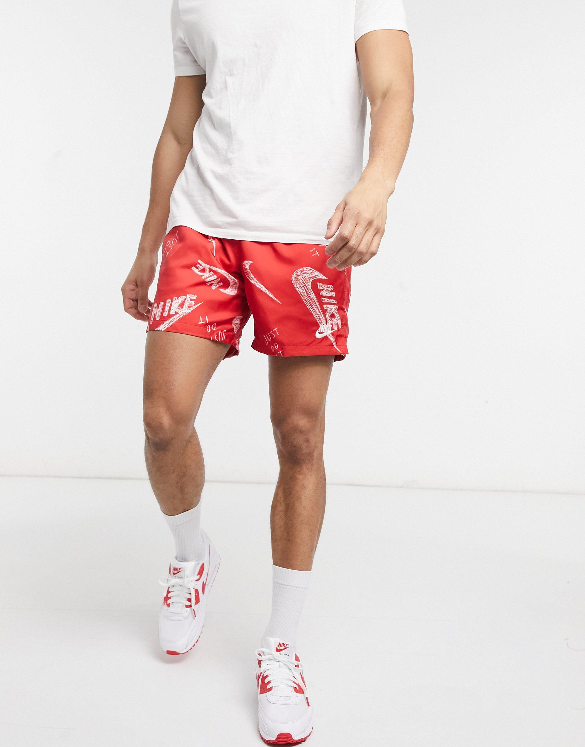 Nike Over Logo Print Woven Shorts in Red for Men Lyst