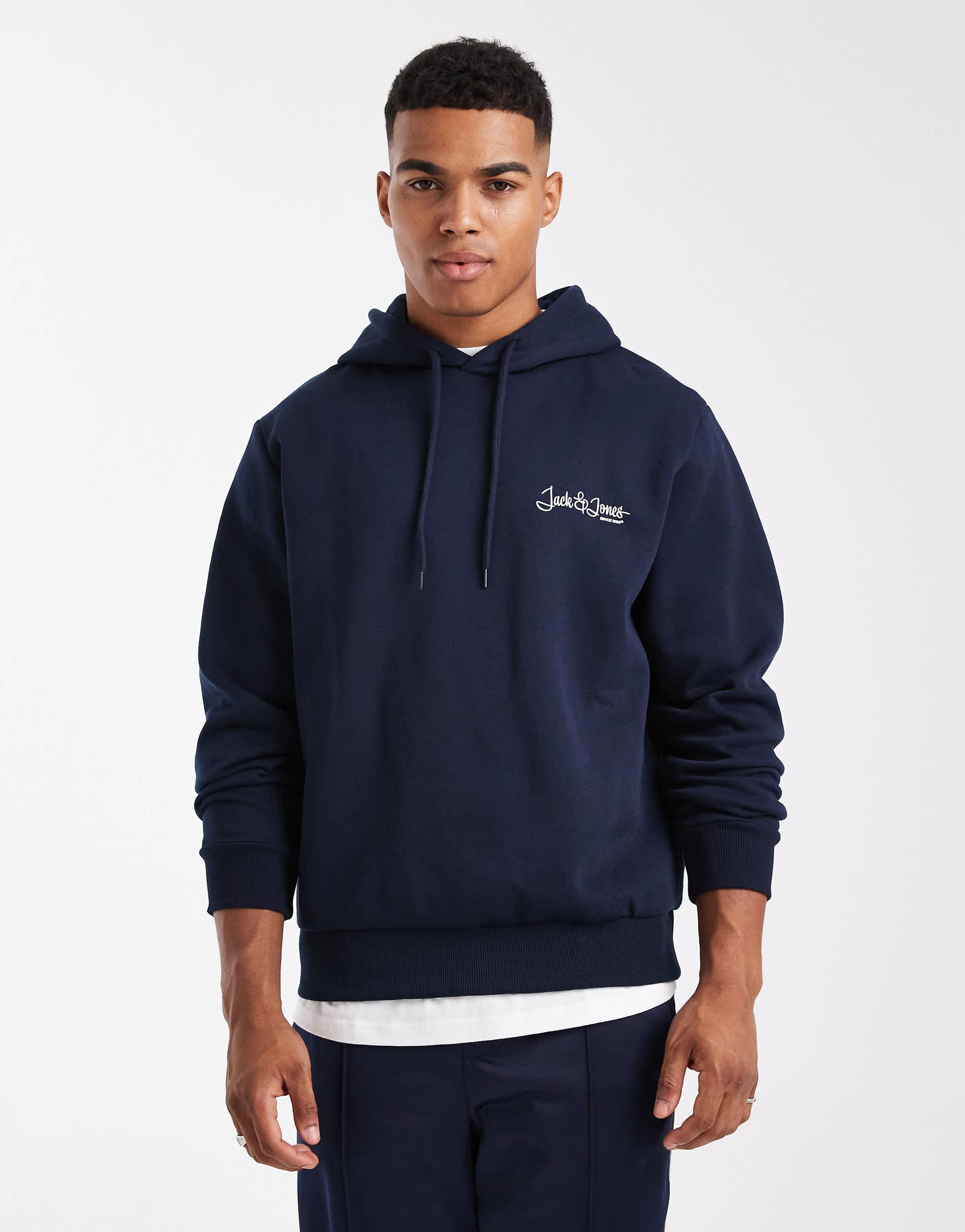 Jack and Jones zip up logo hoodie in black