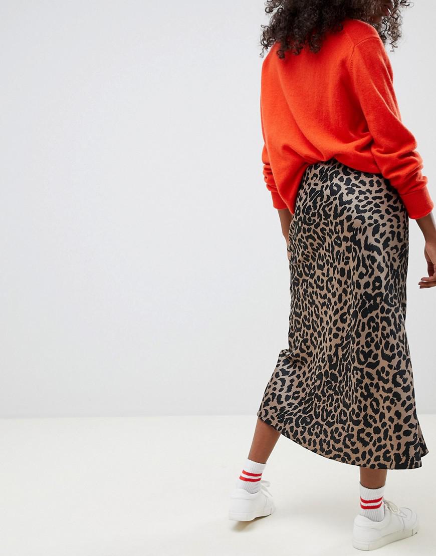 asos bias cut leopard skirt
