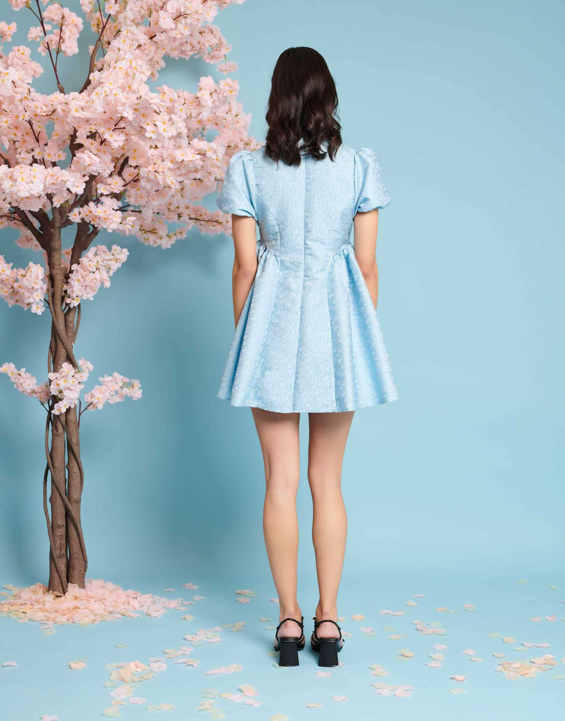 Sister Jane Nara Floral-Jacquard Mini Dress in Blue | Lyst