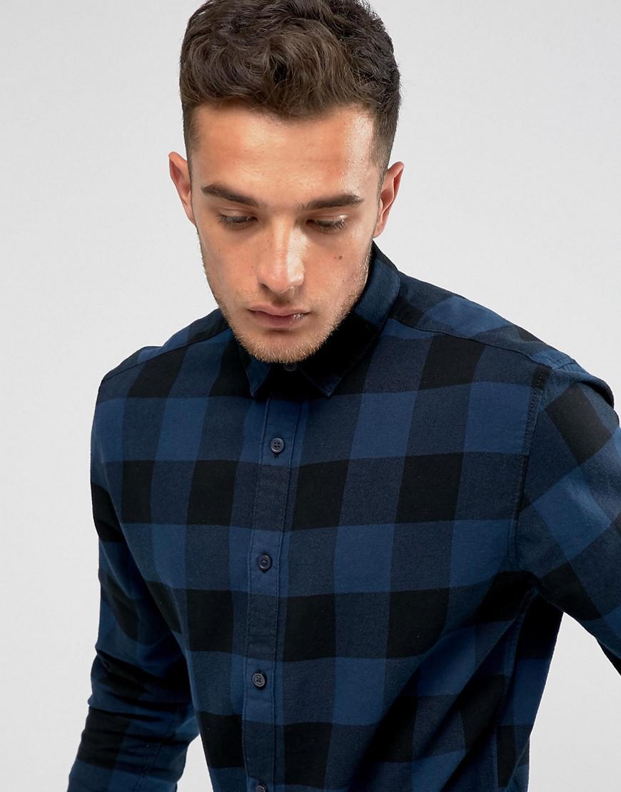 Lyst Only Sons Check Shirt In Slim Fit In Blue For lyst only sons check shirt in slim fit in blue for