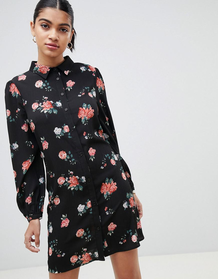 Fashion Chemise Coloris En Black Robe Longues Vintage Union Manches Fleurs PyNnwvmO80