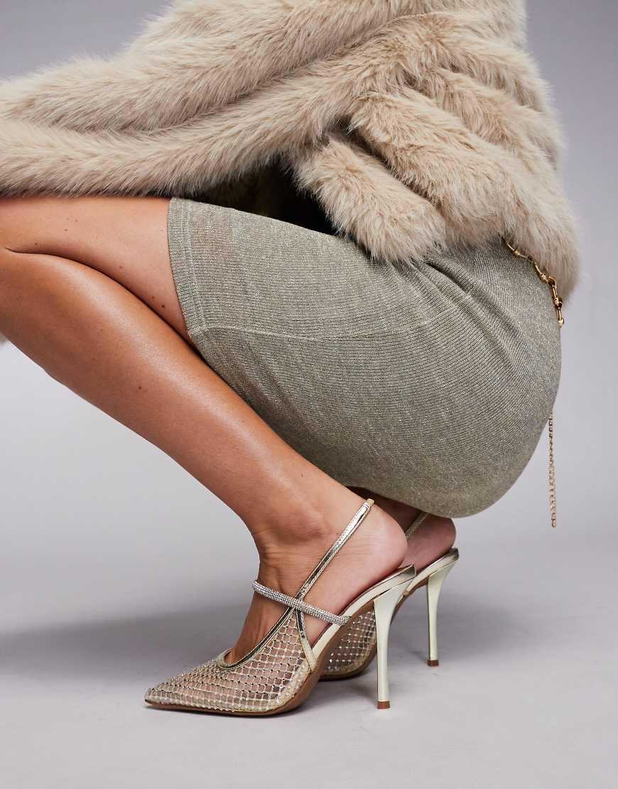 River Island Diamante Slingback Heels in Grey Lyst UK