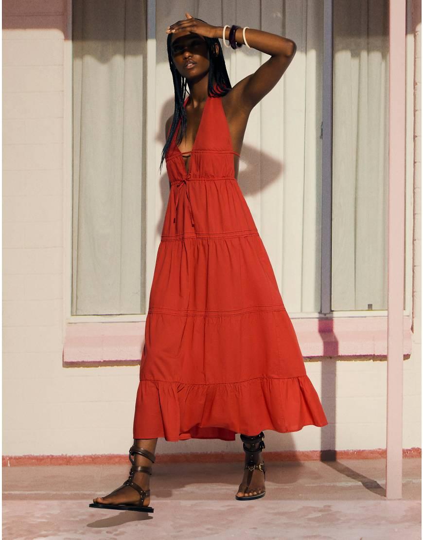 blush halter dress Brock Knit Halter Maxi Dress / Baby Pink | MESHKI main image 1