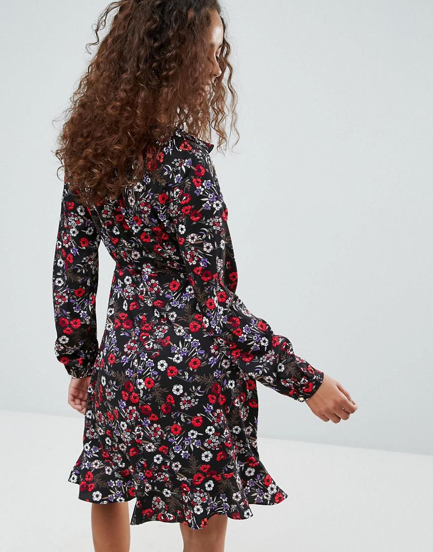 yumi floral print wrap dress navy