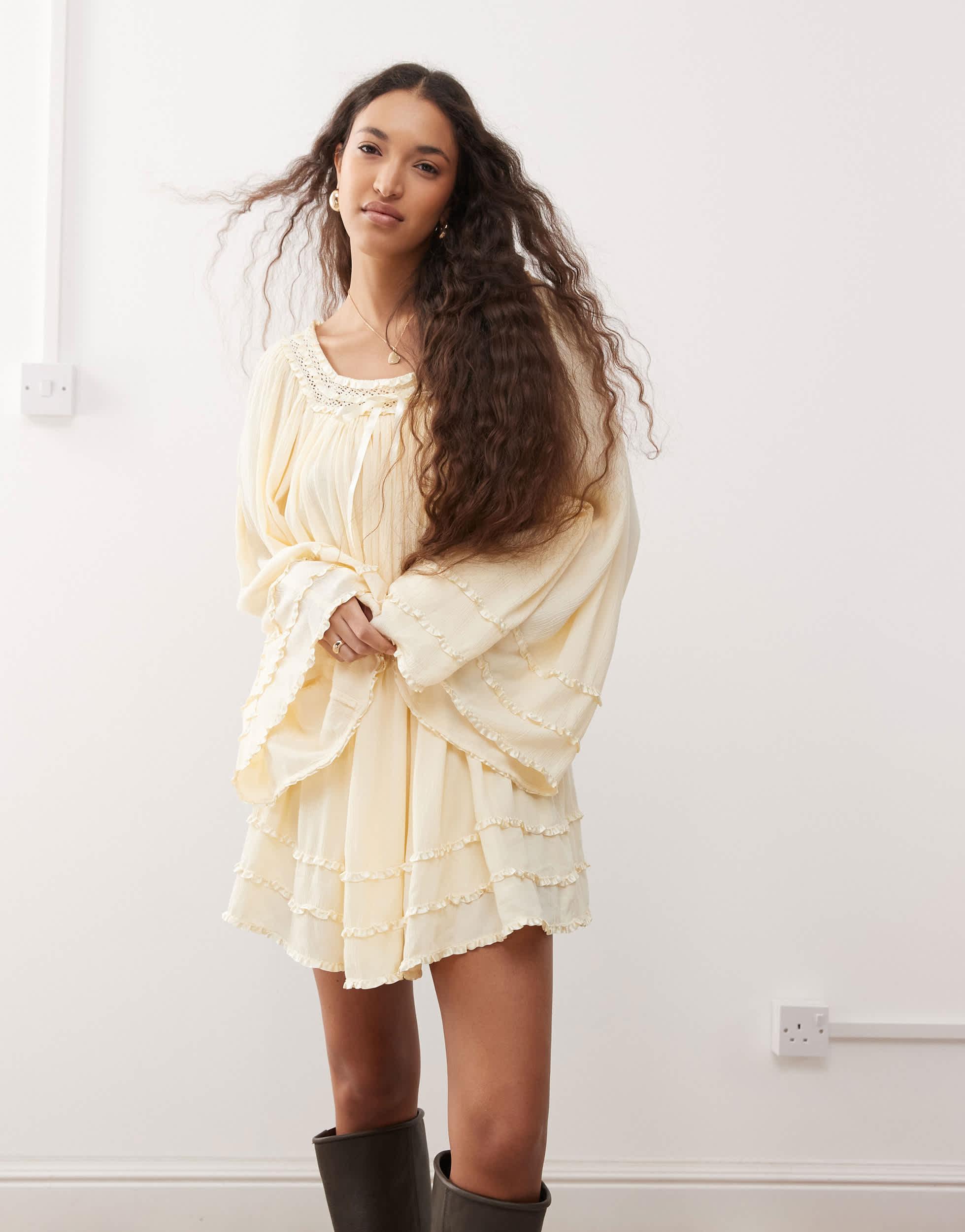 Miss Selfridge Volume Sleeve Mini Smock Dress in Natural | Lyst Miss Selfridge Volume Sleeve Mini Smock Dress in Natural | Lyst