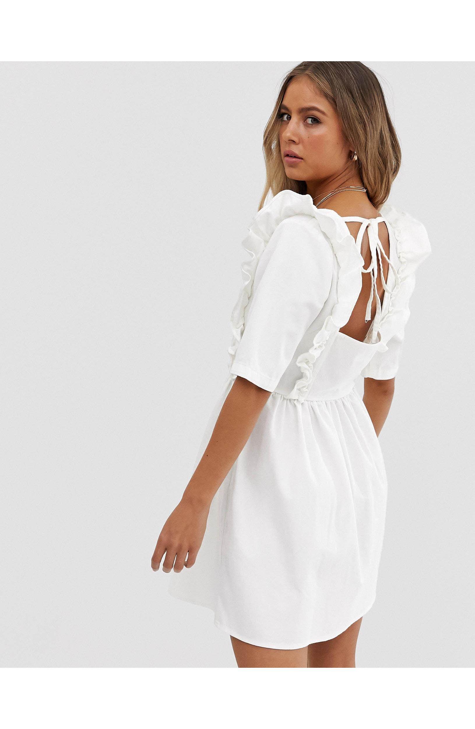 white frill smock dress