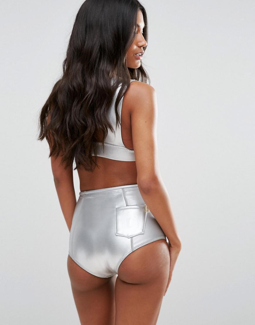 Billabong High Waisted Neoprene Bikini Bottom in Silver (Metallic) - Lyst