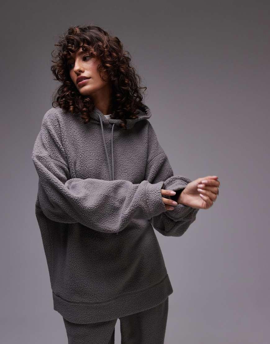 TOPSHOP Co ord Oversized Borg Hoodie in Grey Lyst UK